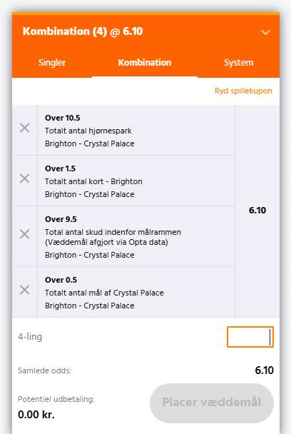 nye expekt bet builder Brighton - Crystal Palace 14-12-2024